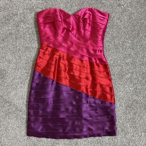 Max and Cleo Dress Womens 2 Cosmic Pink Red Purple Strapless Ariel Party Lined
